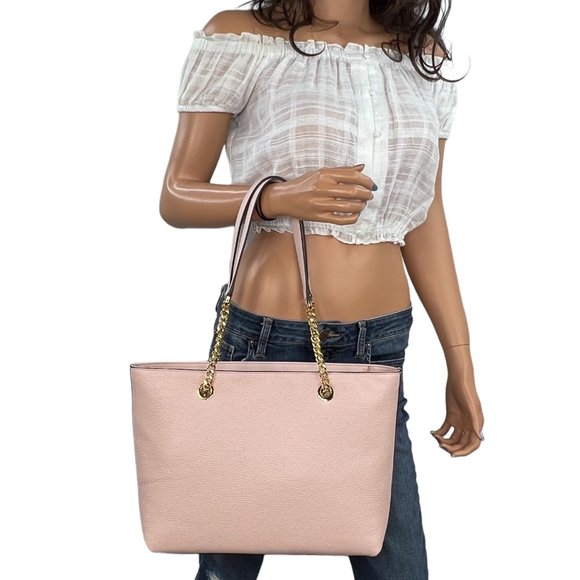 Michael Kors Jet Set Item Medium Front Pocket Shoulder Chain Tote Bag Pink - Picture 2 of 11